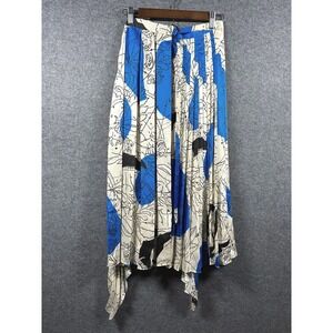 ZARA Asymmetrical Pleated‎ Skirt Hem Blue Black White Abstract Print Size S NWT